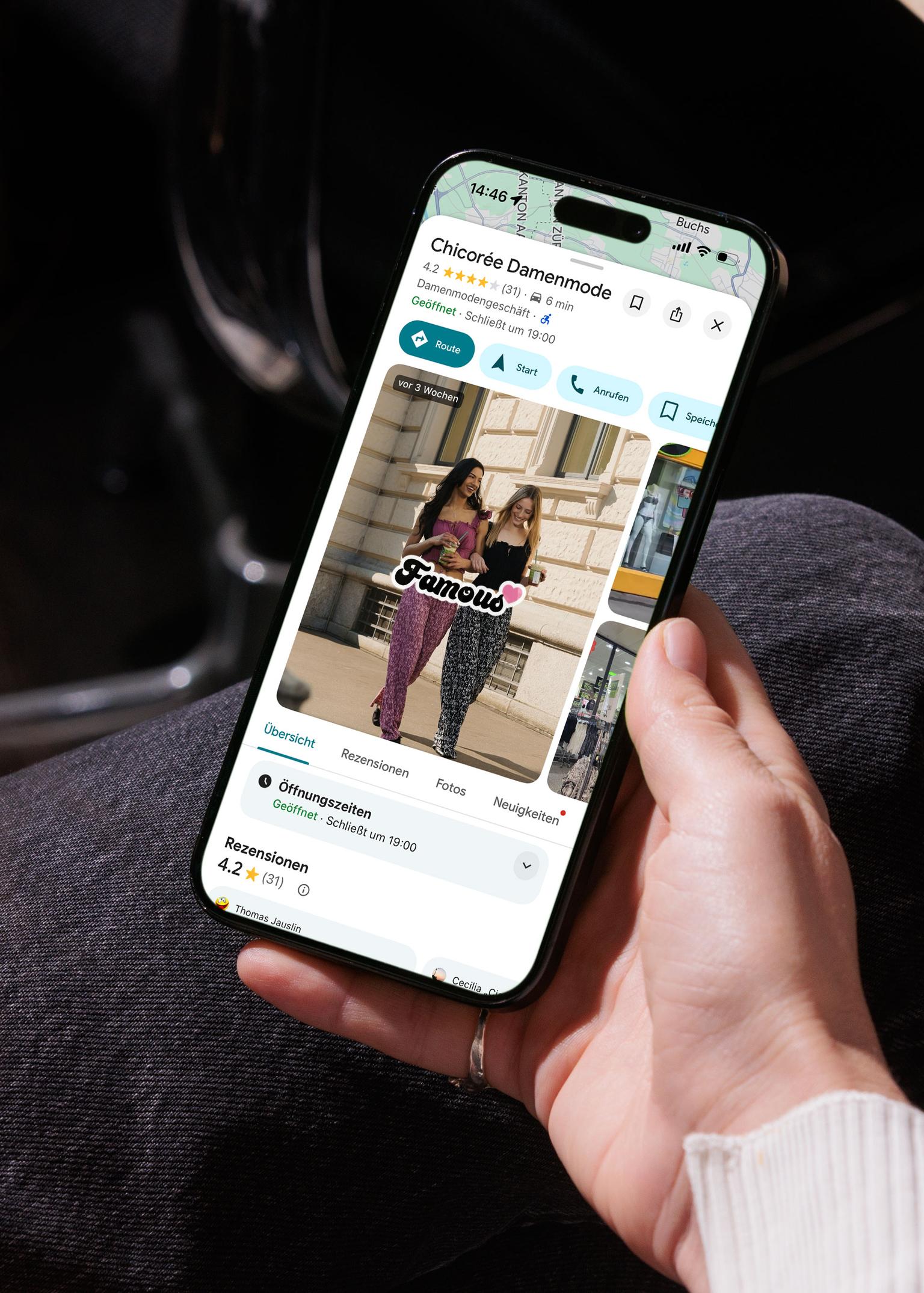Google-Business-Eintrag Fashion Retailer Chicorée Mobile Ansicht