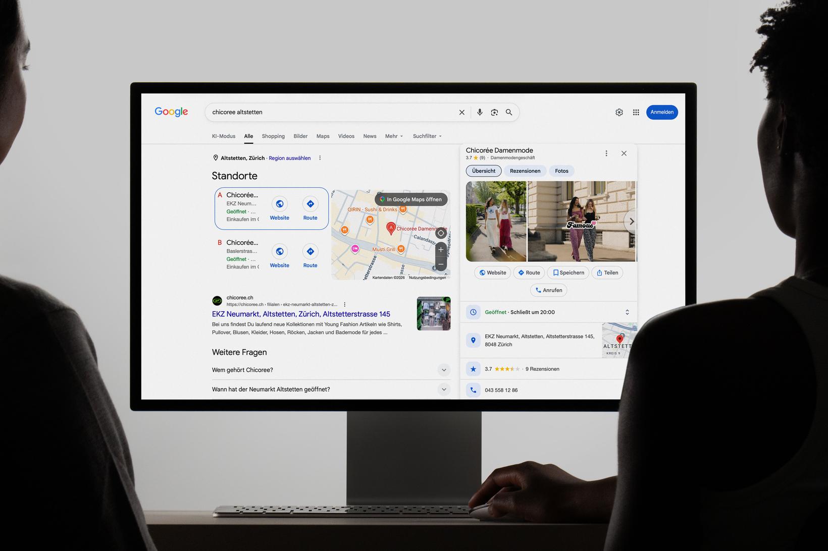 Google-Business-Eintrag Fashion Retailer Chicorée Desktop Ansicht